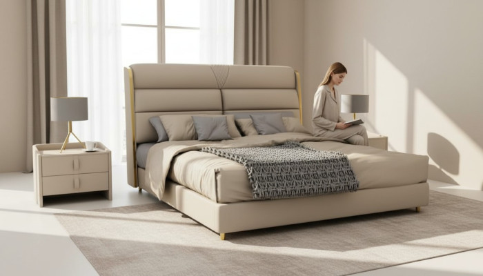 Letto matrimoniale beige chiaro camera da letto di lusso Letti moderni Design letto