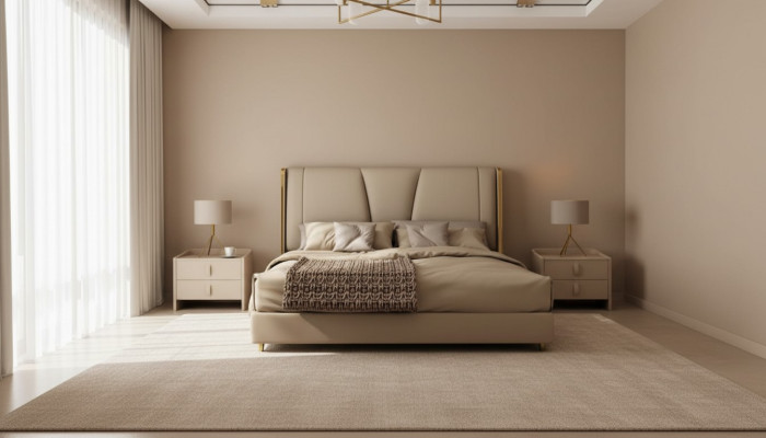 Camera da letto Designer Letto Beige Letti matrimoniali Letti LED Letti in pelle
