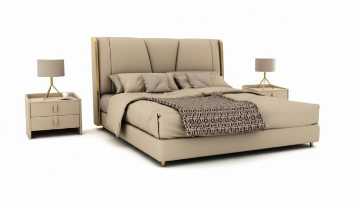 Camera da letto Designer Letto Beige Letti matrimoniali Letti LED Letti in pelle