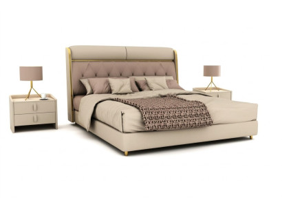 Elegante camera da letto beige letto matrimoniale Letti in tessuto a LED