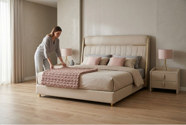 Lussuosa camera da letto beige Letto Arredamento in legno elegante camera da letto
