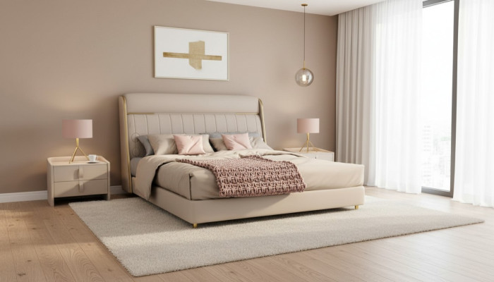 Lussuosa camera da letto beige Letto Arredamento in legno elegante camera da letto