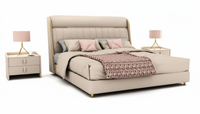 Lussuosa camera da letto beige Letto Arredamento in legno elegante camera da letto