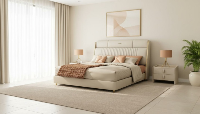 Letto in tessuto beige Mobili da camera da letto eleganti Letti matrimoniali di design