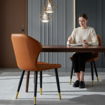 Sedia da pranzo marrone moderna, poltrona singola designer a una piazza.