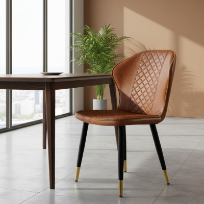 Sedia da pranzo marrone moderna, poltrona singola designer a una piazza.