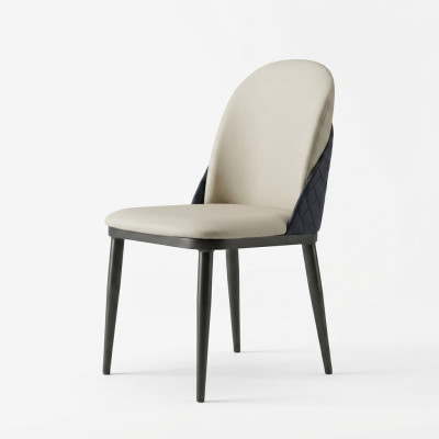 Sedia da pranzo moderna monocromatica grigio-bianca in legno con schienale.