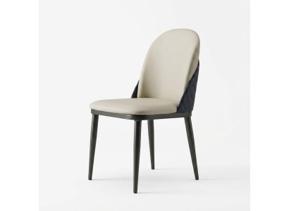 Sedia da pranzo moderna monocromatica grigio-bianca in legno con schienale.
