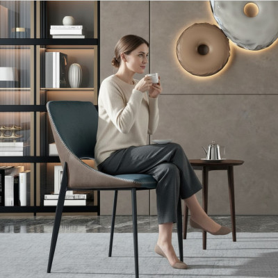 Sedia in finta pelle blu Tessuto Sala da pranzo Mobili da seduta Sedie imbottite 1 posto