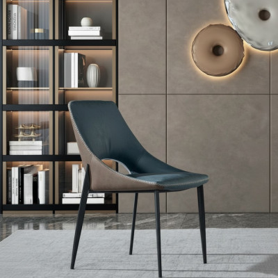 Sedia in finta pelle blu Tessuto Sala da pranzo Mobili da seduta Sedie imbottite 1 posto