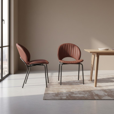 Sedia da pranzo marrone di lusso, poltrona in pelle da cucina con schienale in legno