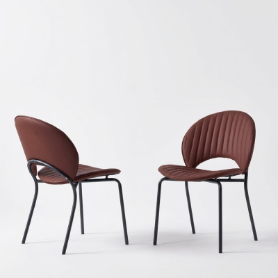 Sedia da pranzo marrone di lusso, poltrona in pelle da cucina con schienale in legno