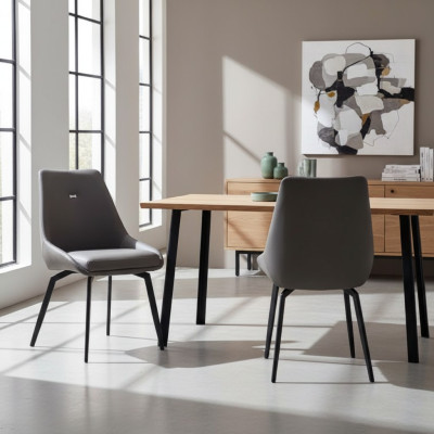Sedia grigia moderna in legno per sala da pranzo, sedie in metallo, sedie a sdraio da designer.