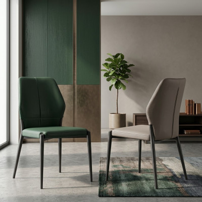Sedia in pelle verde design. Sedie da pranzo moderne. Mobili da cucina. Nuovo.