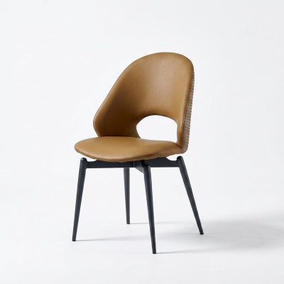 Sedia in pelle marrone, moderno stile da sala da pranzo, poltrona singola, eleganti sedie in legno.