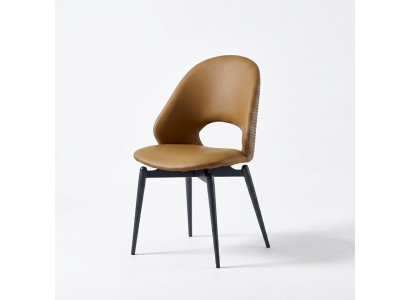 Sedia in pelle marrone, moderno stile da sala da pranzo, poltrona singola, eleganti sedie in legno.