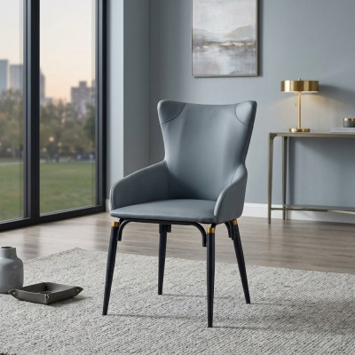 Sedia da pranzo blu imbottita moderna, designer in pelle a un posto.