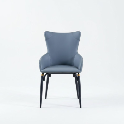 Sedia da pranzo blu imbottita moderna, designer in pelle a un posto.