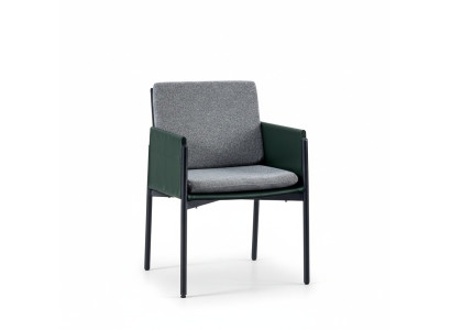 Sedia grigia con braccioli, elegante poltrona monoposto di lusso in stile moderno.