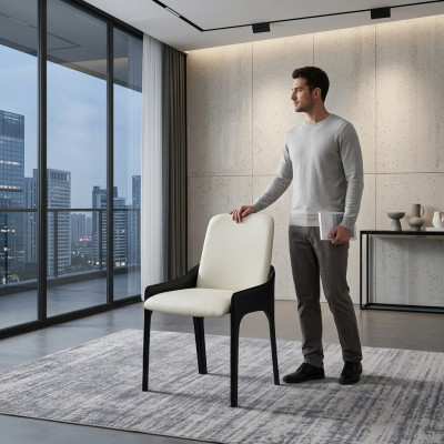 Sedia da pranzo bianca e nera moderna, sedia di design per mobili da sala da pranzo.