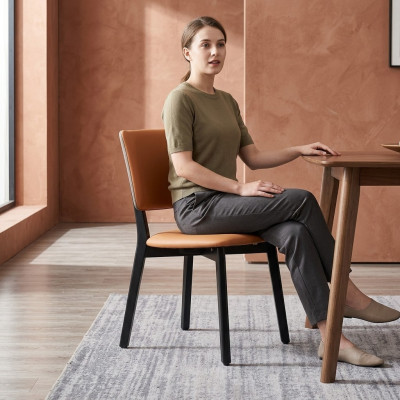 Arancione-nero, sedia da pranzo di lusso imbottita monoposto in legno.