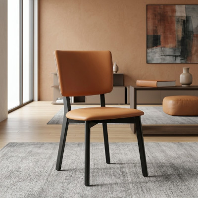 Arancione-nero, sedia da pranzo di lusso imbottita monoposto in legno.