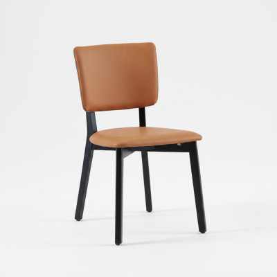 Arancione-nero, sedia da pranzo di lusso imbottita monoposto in legno.