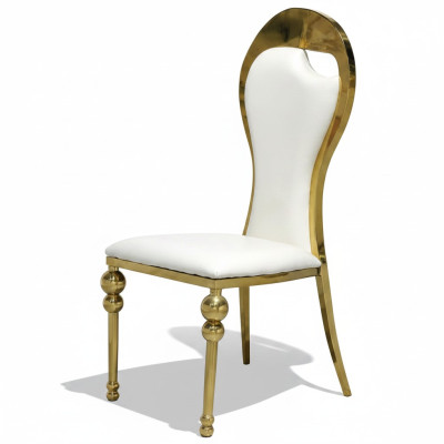 Sedia classica per sala da pranzo bianco e dorato, sedie imbottite in legno, nuove.
