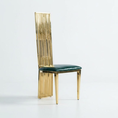 Sedia alta da pranzo verde-oro per lussuosi salottini in legno con imbottitura