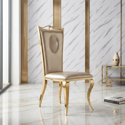 Sedia da pranzo moderna beige singola in ecopelle Acciaio inossidabile Arredamento