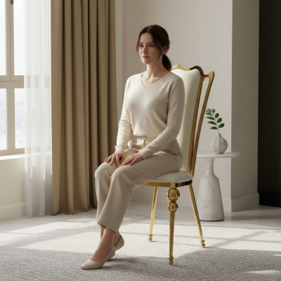 Mobili da sala da pranzo design in bianco e oro, sedia imbottita, moderni e nuovi