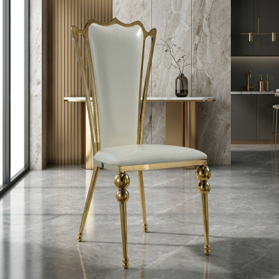 Mobili da sala da pranzo design in bianco e oro, sedia imbottita, moderni e nuovi