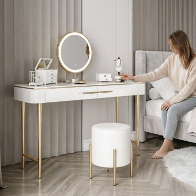 Tavolo da toeletta bianco design tavolo cosmetico 2 cassetti comò per truccarsi