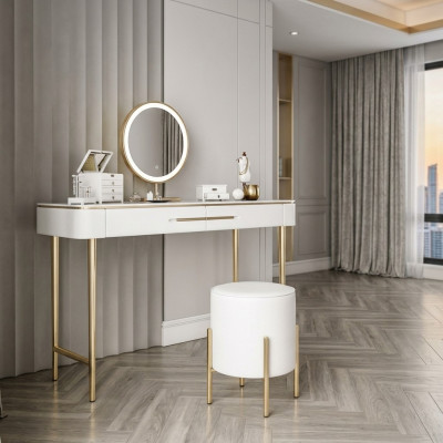 Tavolo da toeletta bianco design tavolo cosmetico 2 cassetti comò per truccarsi