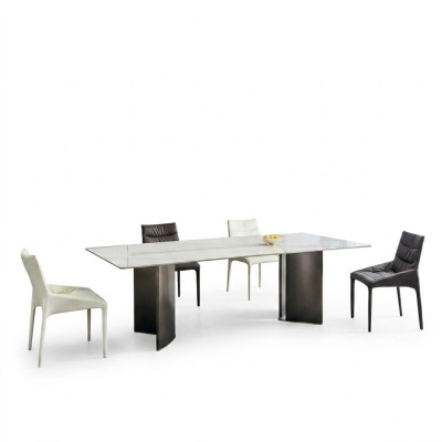 Grande set da sala da pranzo, tavolo da pranzo rettangolare bianco con 4 sedie in tessuto, 5 pezzi.