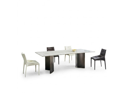 Grande set da sala da pranzo, tavolo da pranzo rettangolare bianco con 4 sedie in tessuto, 5 pezzi.