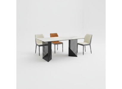 Gruppo di sedie da pranzo, tavolo da pranzo da designer con 6 sedie in ecopelle tavolo da pranzo 7 pezzi.