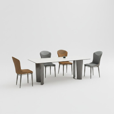 Elegante set da pranzo con tavolo da pranzo di designer e 6 sedie. Set di lusso 7 pezzi.
