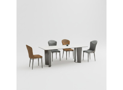 Elegante set da pranzo con tavolo da pranzo di designer e 6 sedie. Set di lusso 7 pezzi.