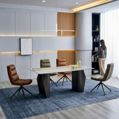 Elegante mobili da sala da pranzo Tavolo da pranzo grigio 4 sedie in ecopelle Singole