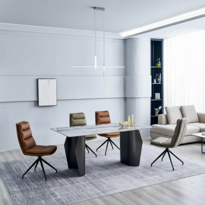 Elegante mobili da sala da pranzo Tavolo da pranzo grigio 4 sedie in ecopelle Singole