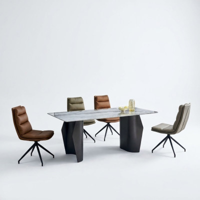 Elegante mobili da sala da pranzo Tavolo da pranzo grigio 4 sedie in ecopelle Singole
