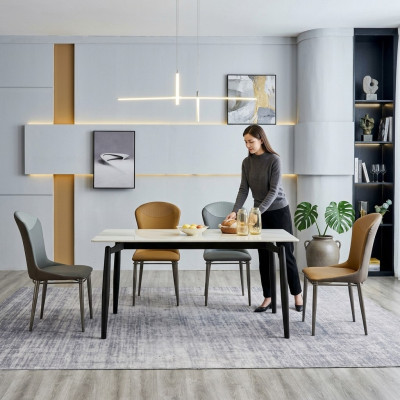 Gruppo da pranzo con design tavolo da pranzo bianco 4 sedie in pelle set completo 5 pezzi