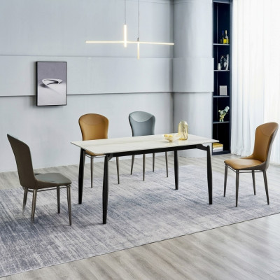 Gruppo da pranzo con design tavolo da pranzo bianco 4 sedie in pelle set completo 5 pezzi