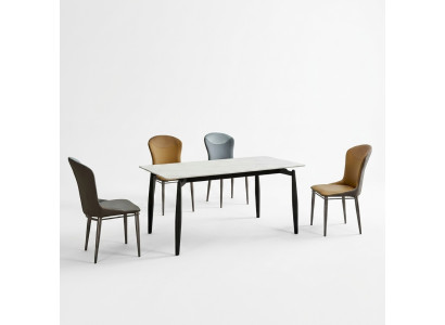 Gruppo da pranzo con design tavolo da pranzo bianco 4 sedie in pelle set completo 5 pezzi