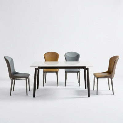 Gruppo di sedie da pranzo Tavolo da pranzo moderno Designer 6x Sedie in tessuto Singoli tavoli