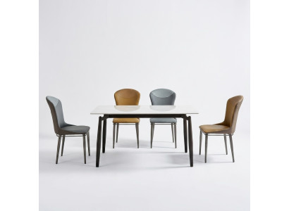 Gruppo di sedie da pranzo Tavolo da pranzo moderno Designer 6x Sedie in tessuto Singoli tavoli