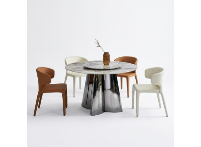 Designer tavolo rotondo di lusso con 4 sedie in pelle, gruppo da pranzo, mobili moderni.