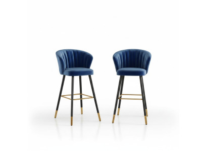 Sgabello da bar blu, design di mobili in acciaio inossidabile imbottito, 1 posto a sedere, gambe in legno.