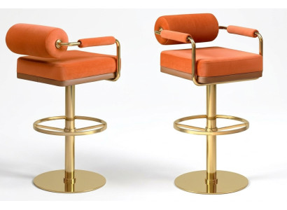 Sgabello da bar in arancio, sedile in acciaio inossidabile, poltrona elegante, mobili da lounge moderni.